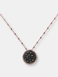 Necklace with Round Pavé Pendant - Golden Rose