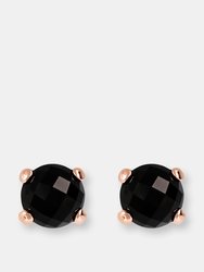 Round Faceted Stone Earrings - Golden Rose/Black Onyx - Golden Rose/Black Onyx