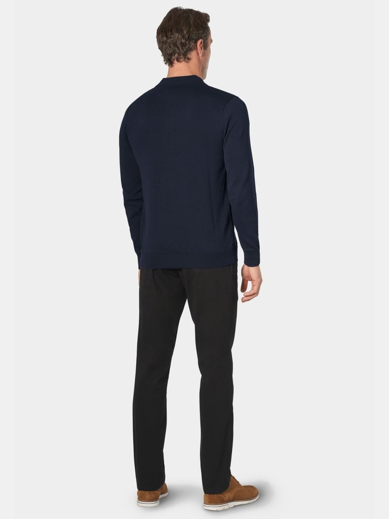 Mens Casper Knitted Long-Sleeved Polo Shirt (Navy)