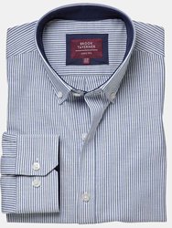Mens Lawrence Oxford Stretch Long-Sleeved Formal Shirt - Navy