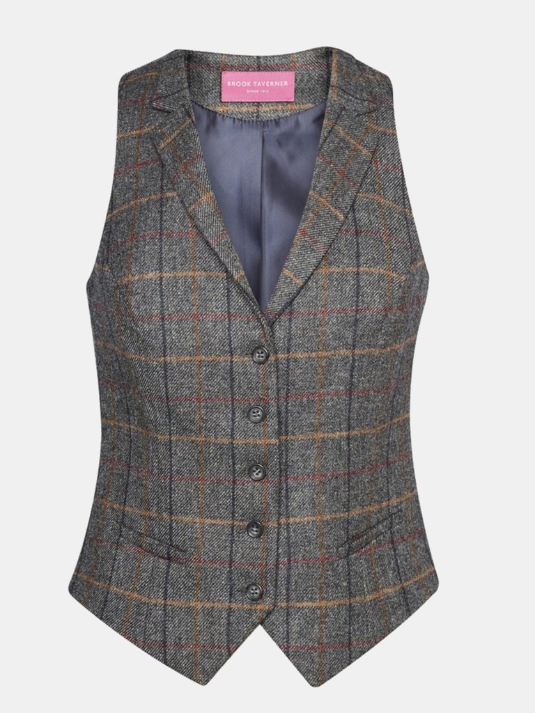 Womens/Ladies Nashville Waistcoat - Gray Brown Check - Gray Brown Check