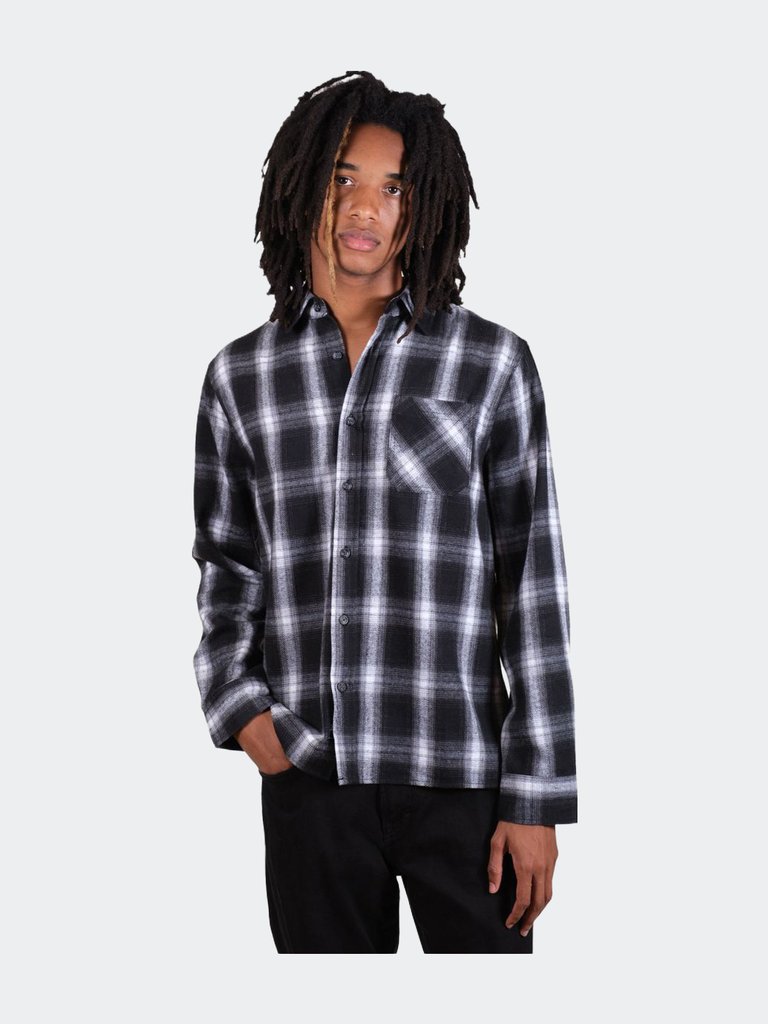 Black Shadow Plaid Flannel Shirt - Black