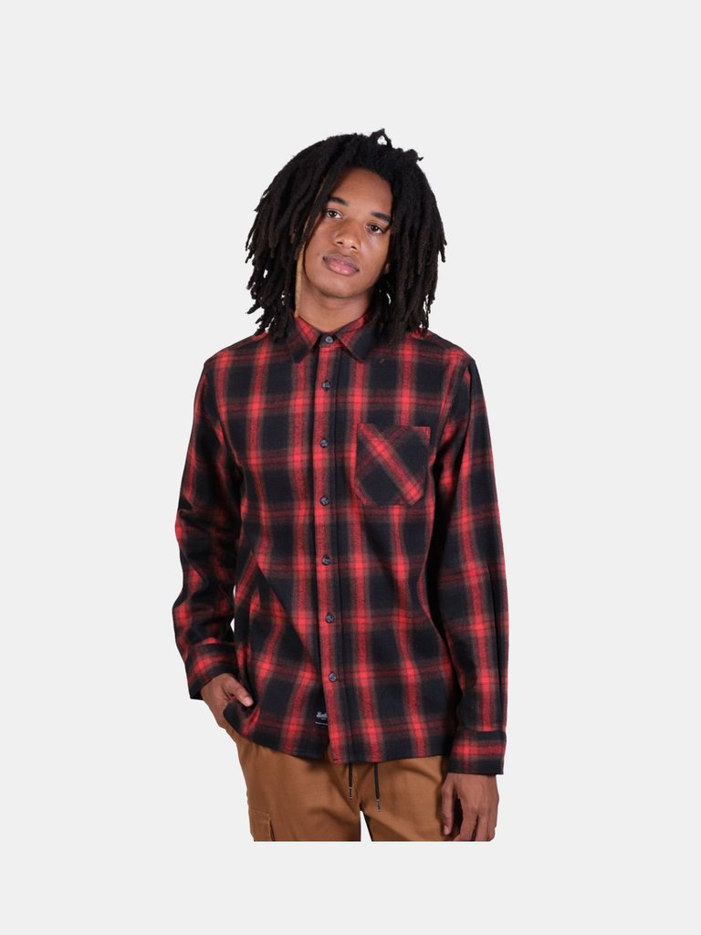 Red Shadow Plaid Flannel Shirt - Red