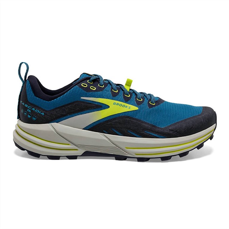 Men's Cascadia 16 Trail Running Shoes - Medium Width In Blue/Peacoat/Lime - Blue/Peacoat/Lime