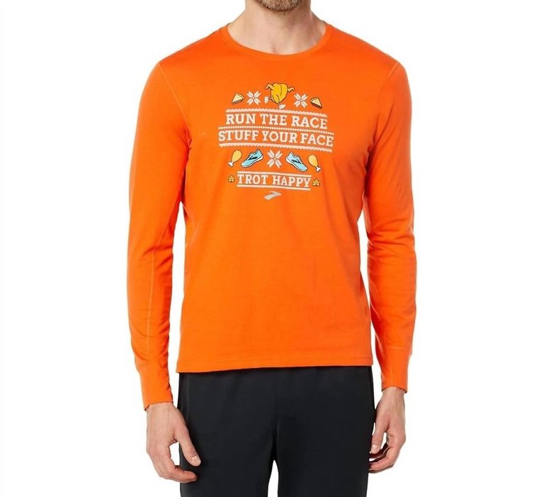 Men's Distance Graphic Long Sleeve Shirt In Orange/trot Happy - Orange/trot Happy