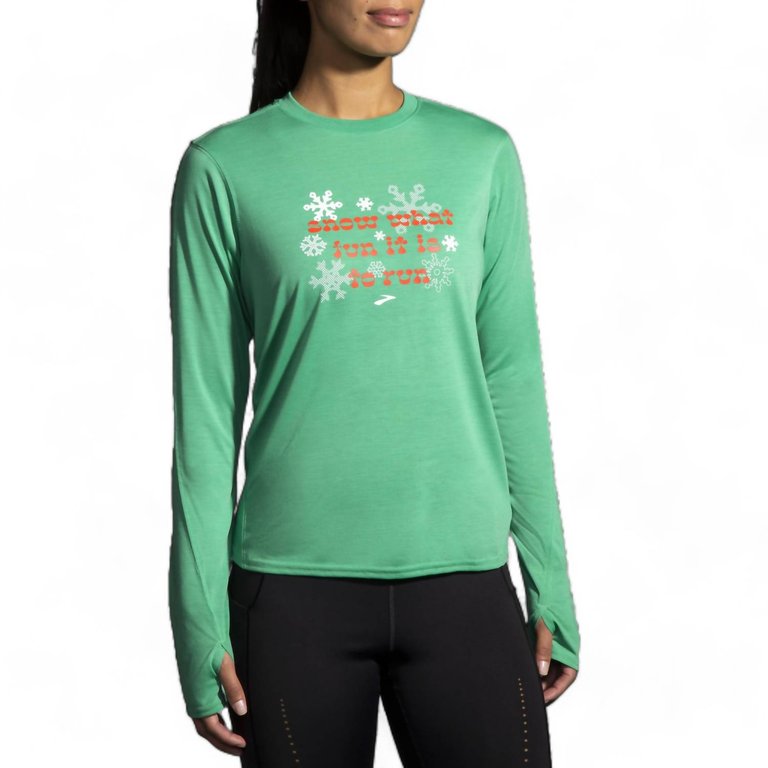 Women's Distance Graphic Long Sleeve Shirt In Green/run Merry - Green/run Merry