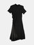 Brunello Cucinelli Women's Black Midi Mock Neck Dress with Satin In-Lay and Brass C - Black