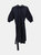 Brunello Cucinelli Women's Navy 1/4 Sleeved Cotton Button Down Dress - Navy