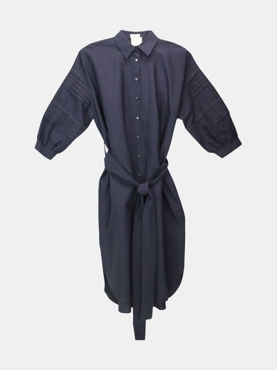 Brunello Cucinelli Brunello Cucinelli Women's Navy Embellished Ruffle Sleeve Belted Shirt Dress product