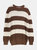 Brunello Cucinelli Women's White Loose Cable Knit Sweater Pullover - White / Brown Striped