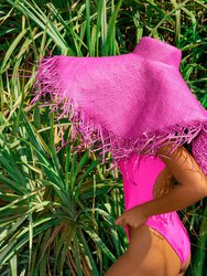 AMORA Oversized Woven Straw Hat In Hot Pink