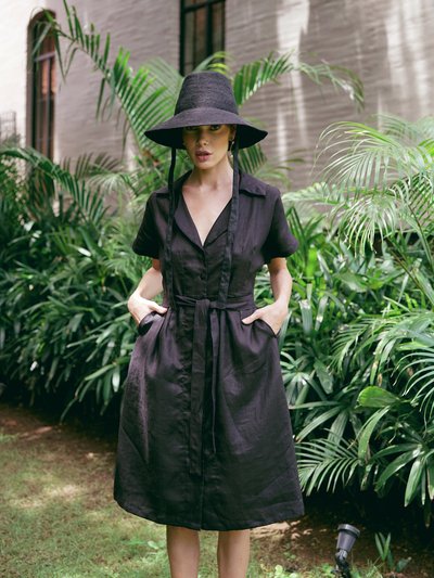 BRUNNA CO ARYA Safari Linen Midi Dress In Black product