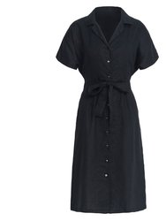 ARYA Safari Linen Midi Dress In Black