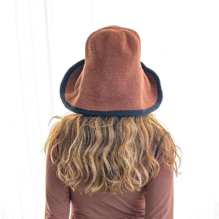 BLOOM LINE Crochet Sun Hat In Dark Brown