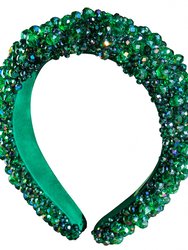 Crown Glass Crystal Beads Headband In Emerald Green