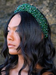 Crown Glass Crystal Beads Headband In Emerald Green