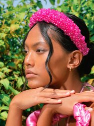 Crown Glass Crystal Beads Headband In Shocking Pink