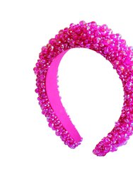Crown Glass Crystal Beads Headband In Shocking Pink