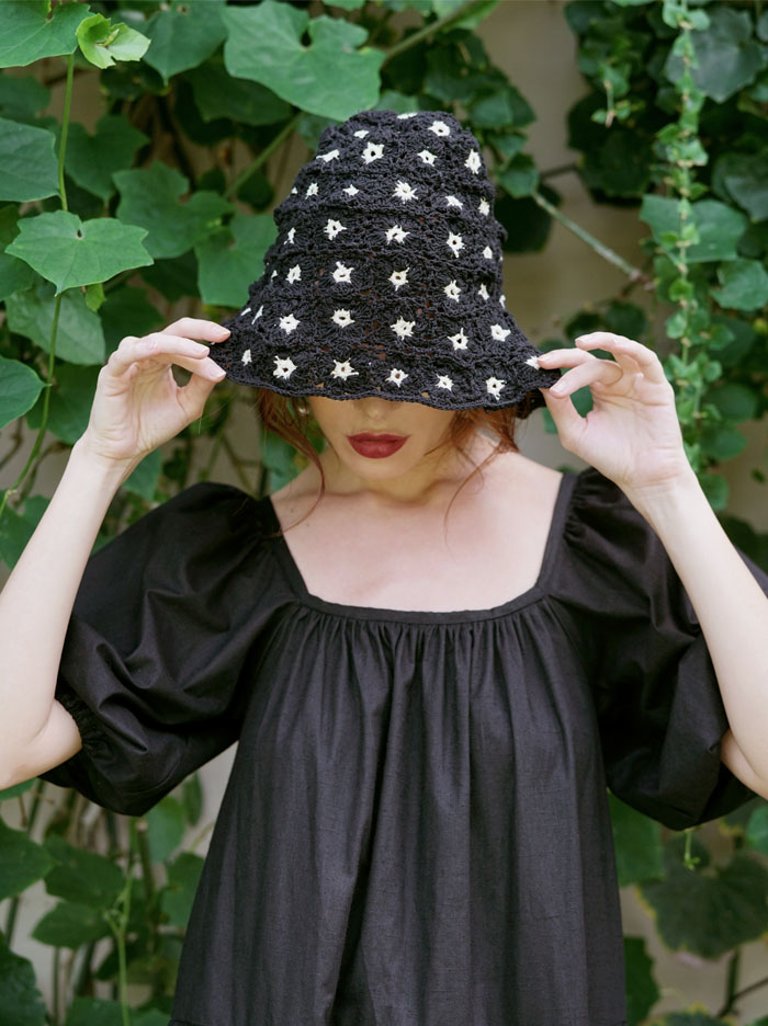 Flora Crochet Hat, In Black - Black