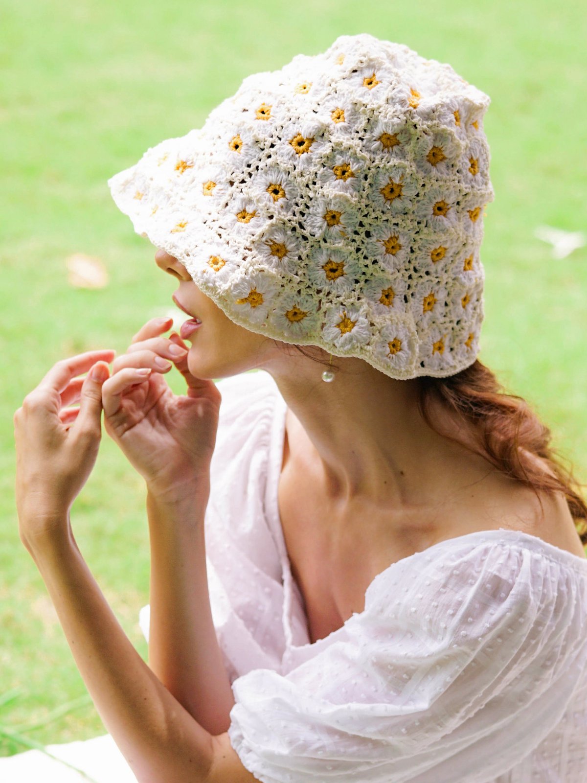 Brunna Flora Crochet Hat in Off White