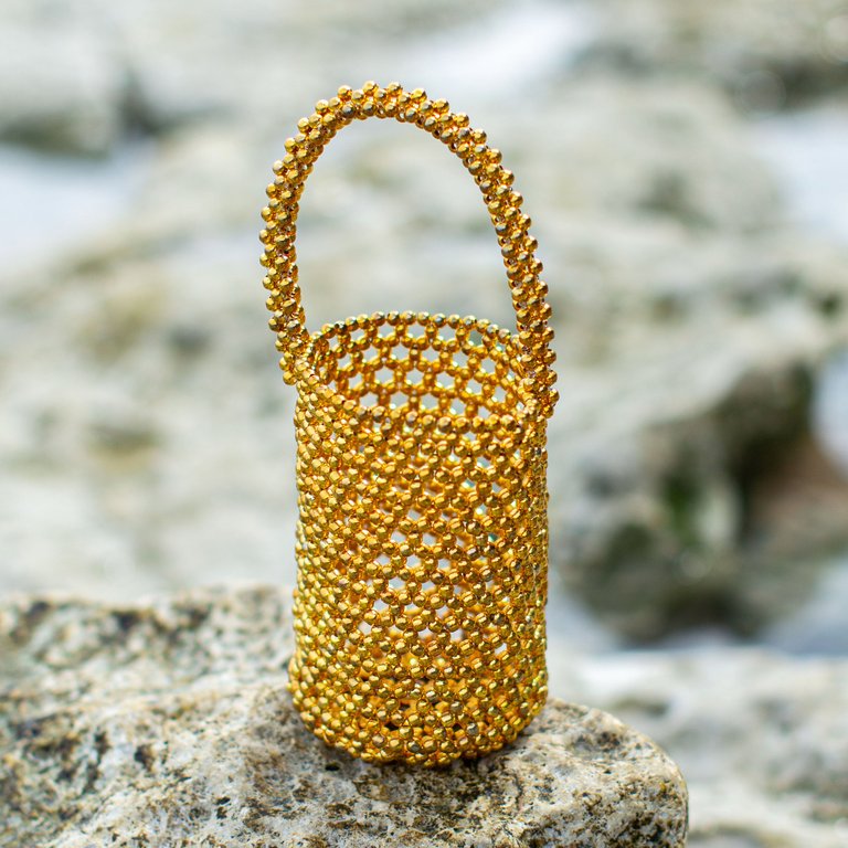 Golda Metallic Beads Bucket Bag - Gold