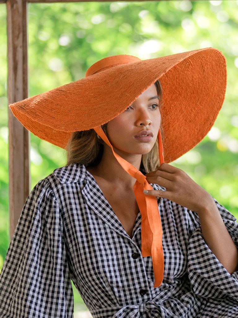LOLA Wide Brim Jute Straw Hat in Orange - Orange