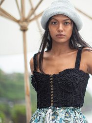 MARIGOLD Hand-embroidered Ribbon Bustier Top In Black