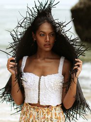 Marigold Hand-Embroidered Ribbon Bustier Top In White - White