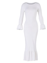 Marjorie Bamboo Ruffle Dress In Off-White
