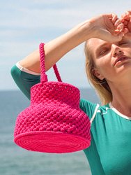 Petite Naga Macrame Bucket Bag In Hot Pink