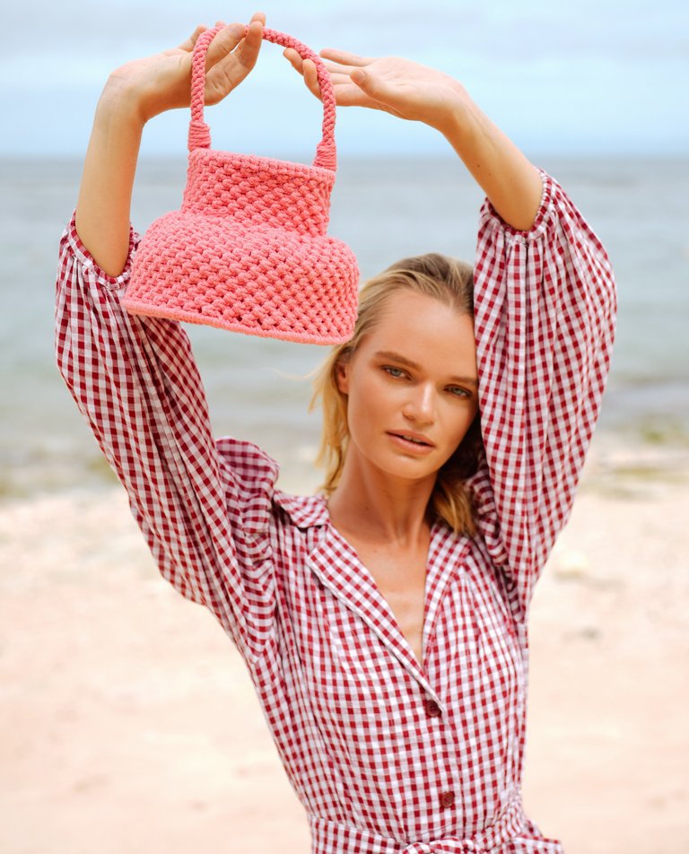 PETITE NAGA Macrame Vessel Basket Bag In Candy Pink - Candy Pink