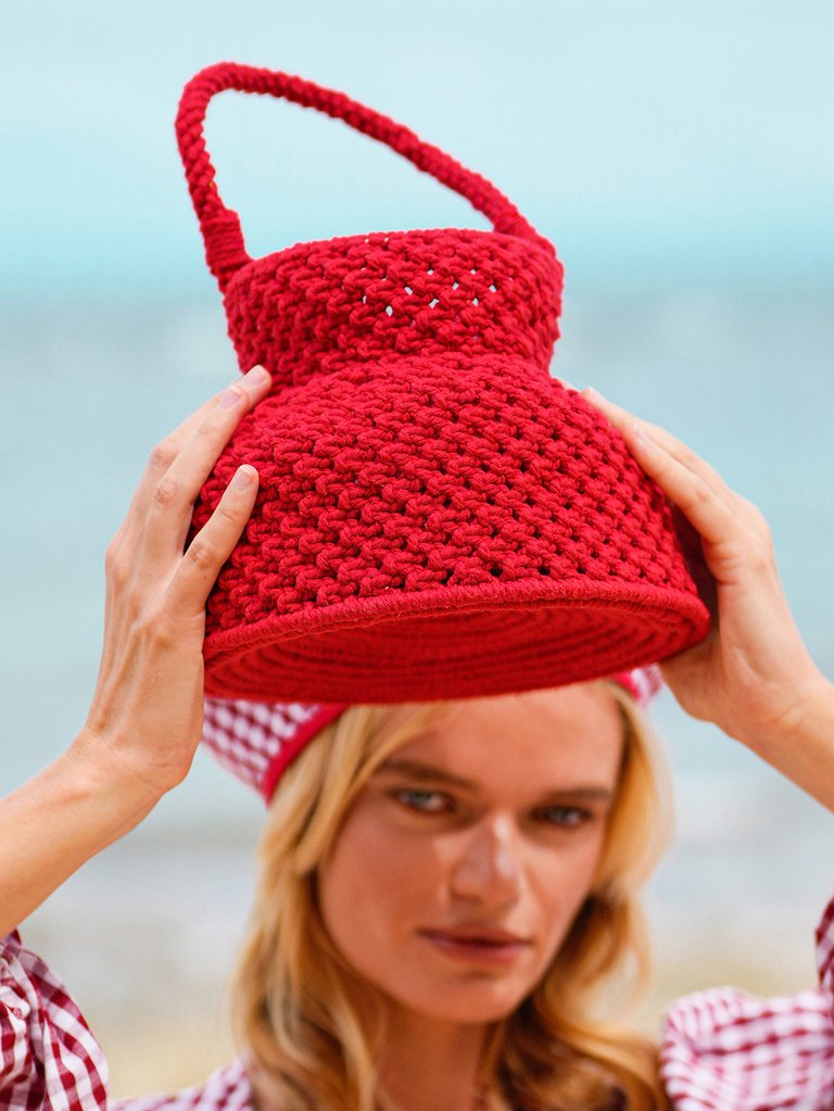 PETITE NAGA Macrame Vessel Basket Bag In Red - Red