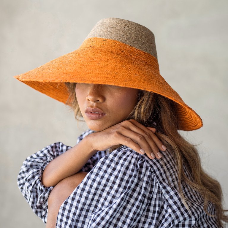 Riri Duo Jute Straw Hat In Orange
