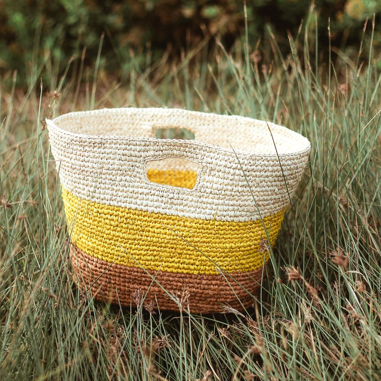 SAYAN Raffia Basket Bag - Yellow And Beige - Yellow/Beige