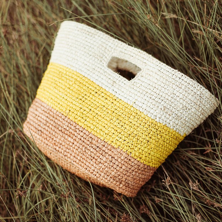 SAYAN Raffia Basket Bag - Yellow And Beige
