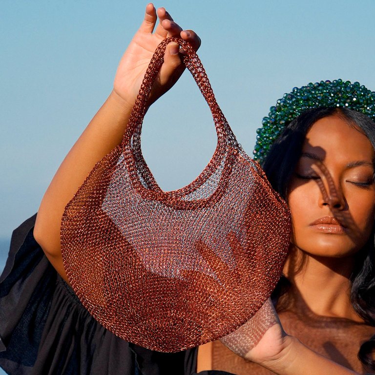 SOL Wire Mesh Tote Bag In Copper