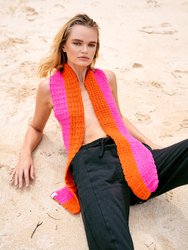 WAFFLE Crochet Scarf In Candy Pink & Tangerine Orange