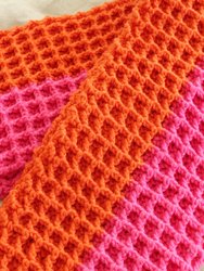 WAFFLE Crochet Scarf In Candy Pink & Tangerine Orange