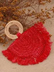 WARRIOR Raffia Straw Bag In Red - Red