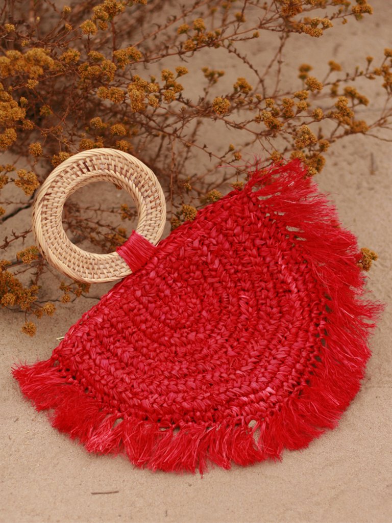 WARRIOR Raffia Straw Bag In Red - Red