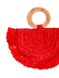 WARRIOR Raffia Straw Bag In Red