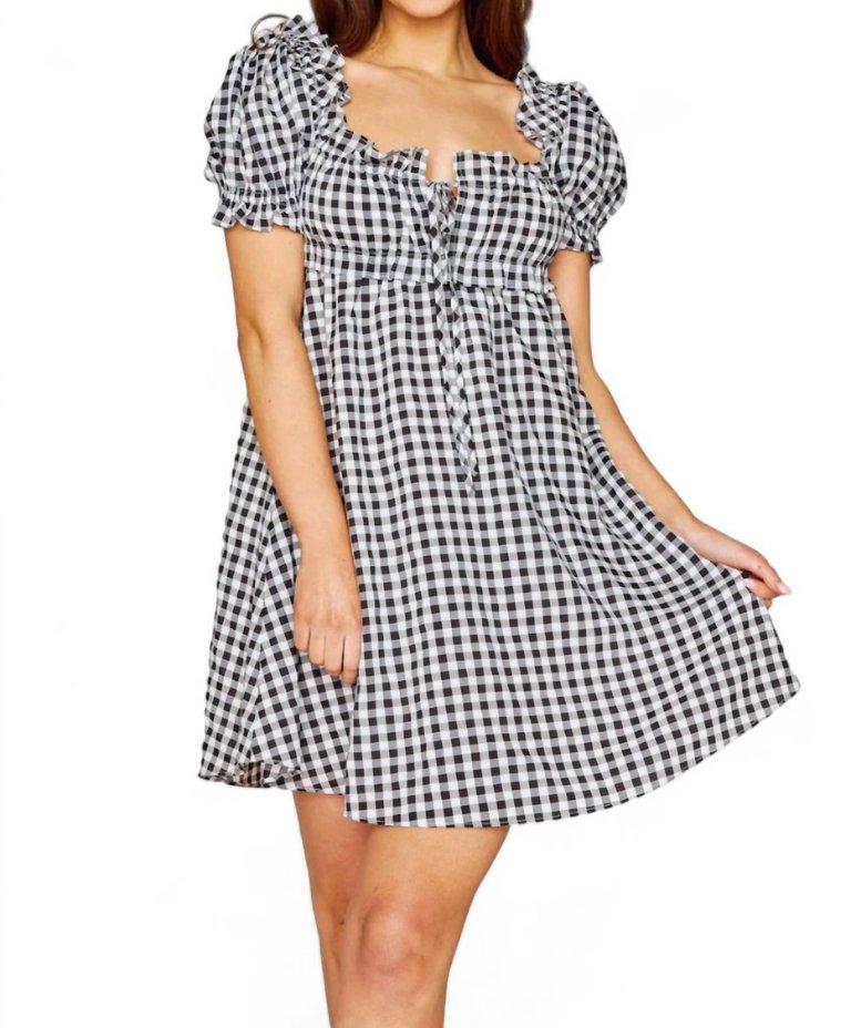 Jac Puff Sleeve Short Dress In Black Plaid - Black Plaid