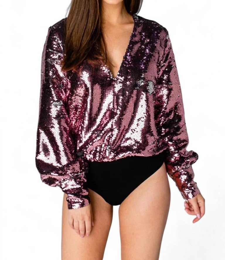 Jenny Long Sleeve Sequin Bodysuit In Rose