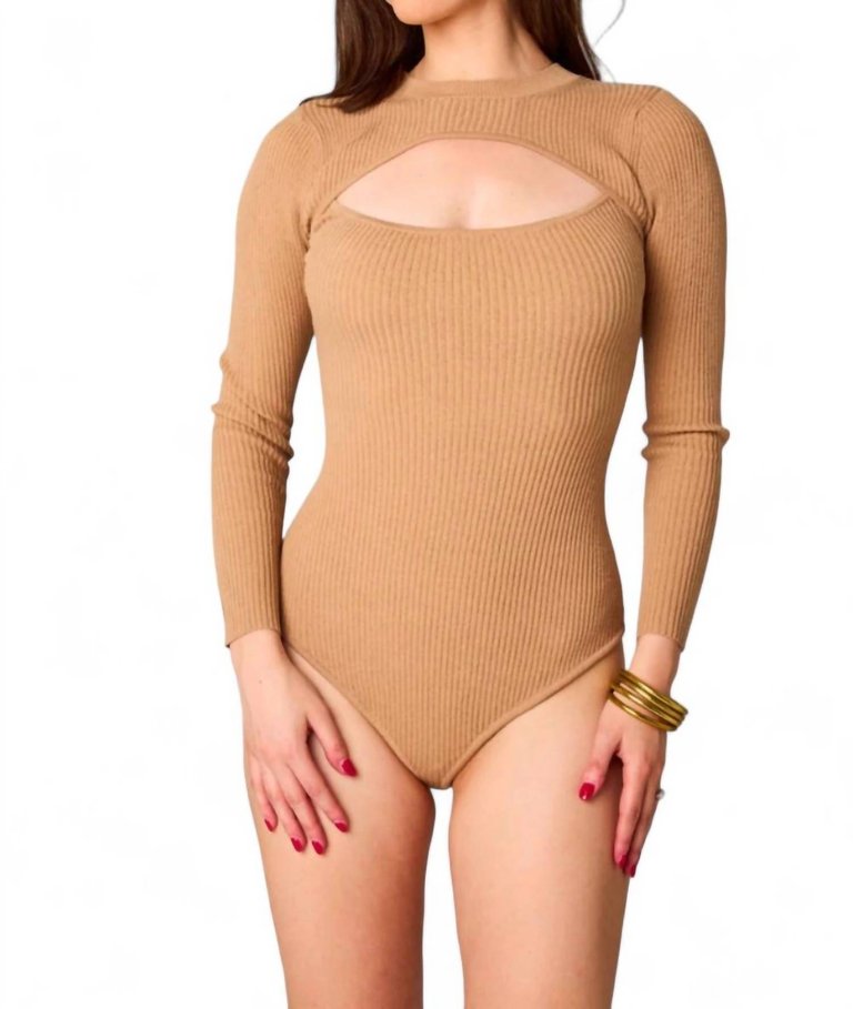 Nadia Long Sleeve Cutout Bodysuit In Natural - Natural