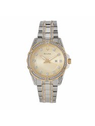 Men's 98K106 Crystal Champagne Dial Stainless Steel Watch - Champagne