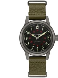 Mens Hack Watch With Green Leather Strap - Green