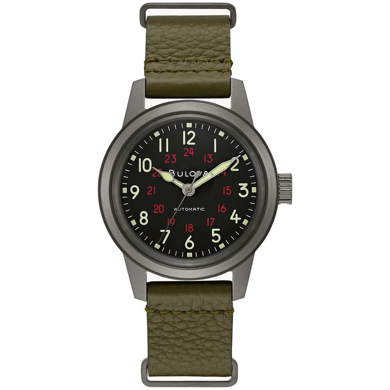 Mens Hack Watch With Green Leather Strap - Green