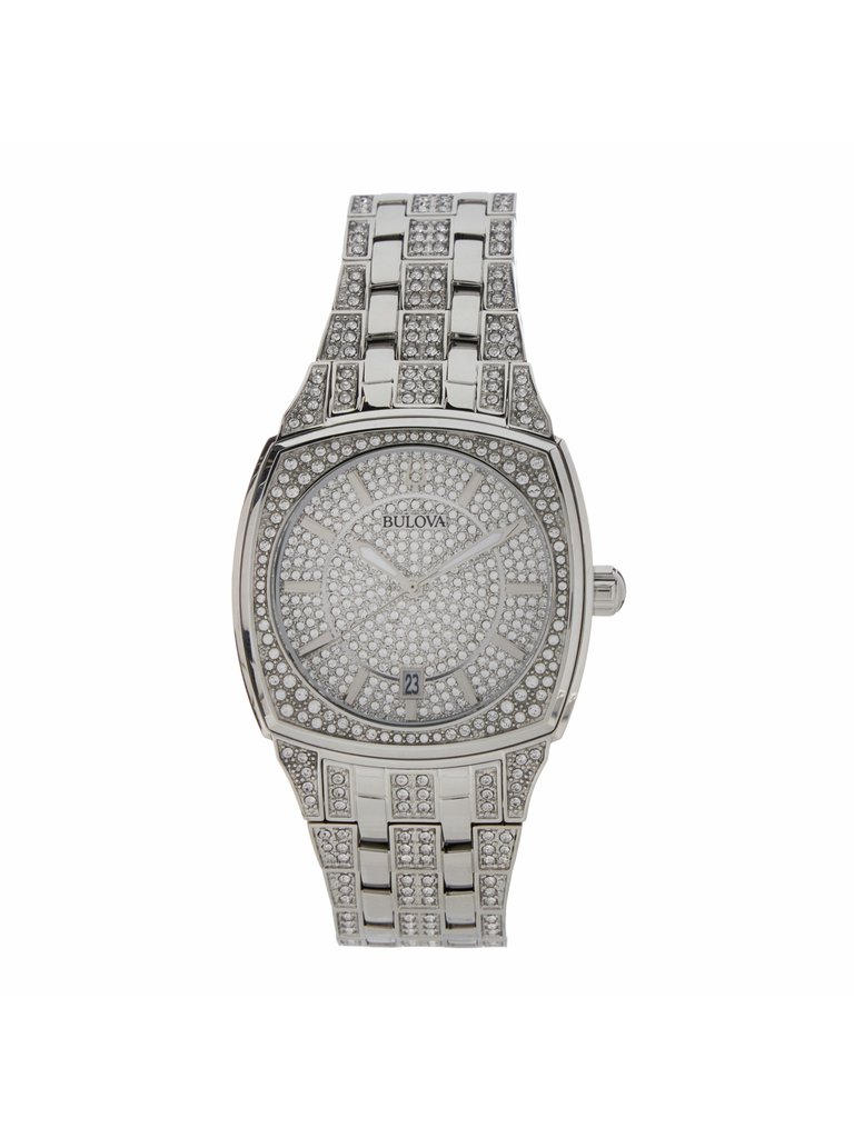 Mens Phantom 96B296 Silver Crystal White Dial Watch - Silver