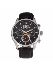 Mens Sutton 96B311 Leather Chronograph Watch - Black