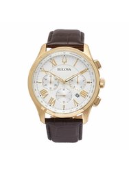 Mens Wilton 97B169 Chronograph Quartz Leather Watch - Gold